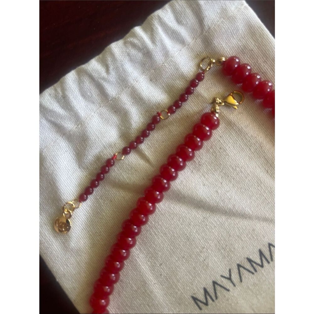 Genuine Garnet Beaded Necklace with 24k Gold Accents - Picture 5 of 5